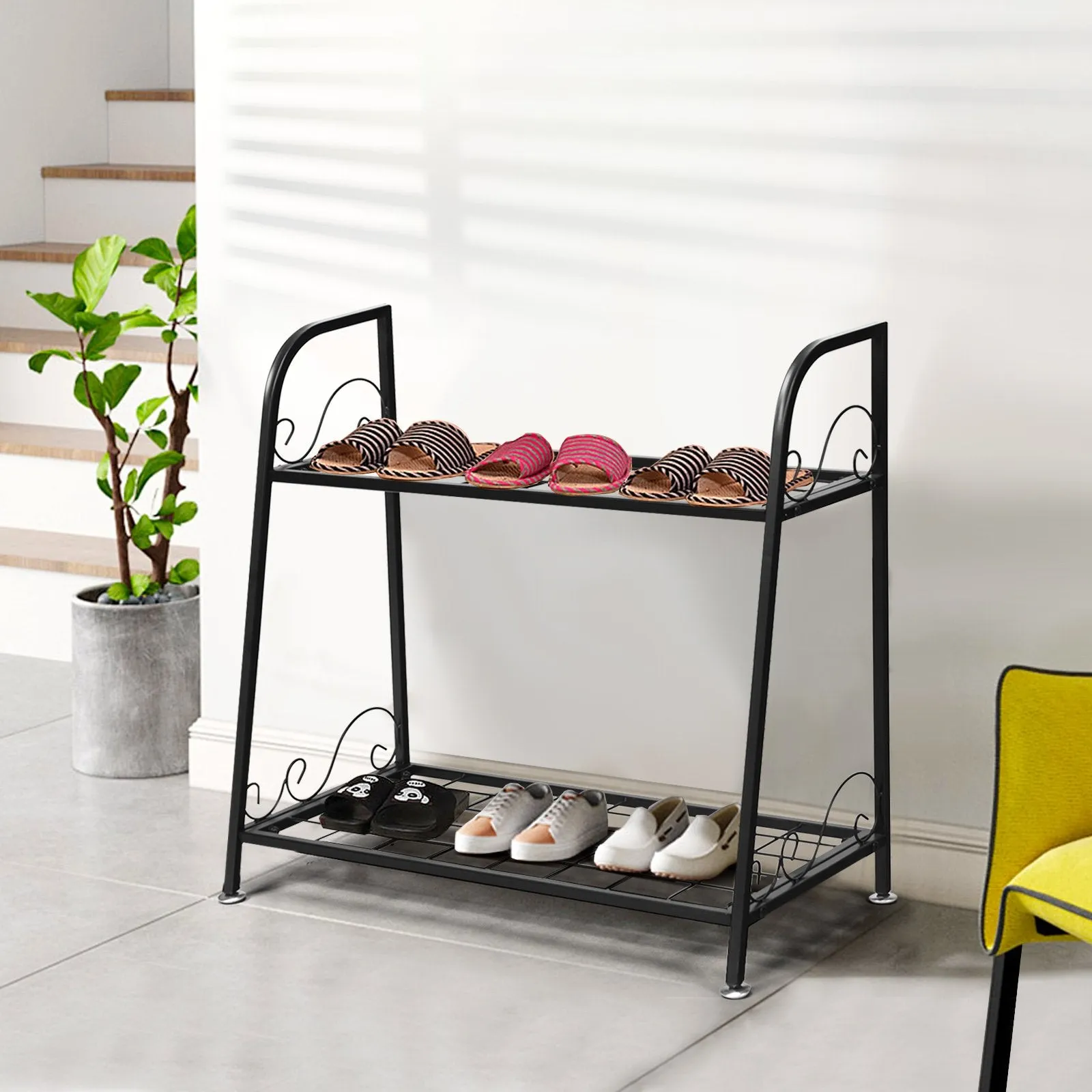 2-tier Metal Flowerpot Organizer Rack for Patio Garden Balcony
