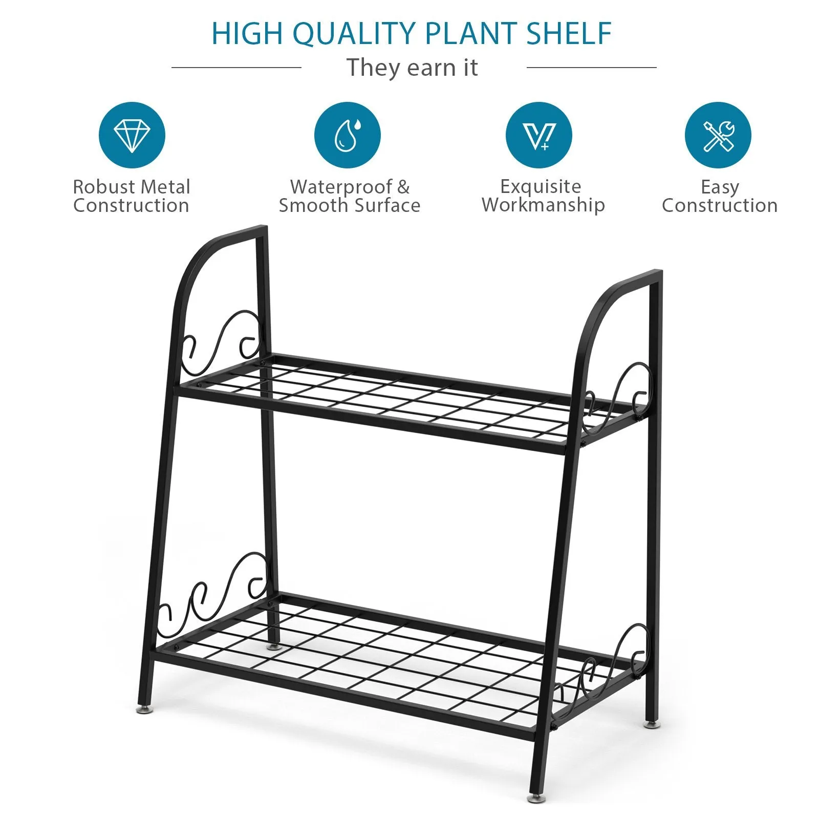 2-tier Metal Flowerpot Organizer Rack for Patio Garden Balcony