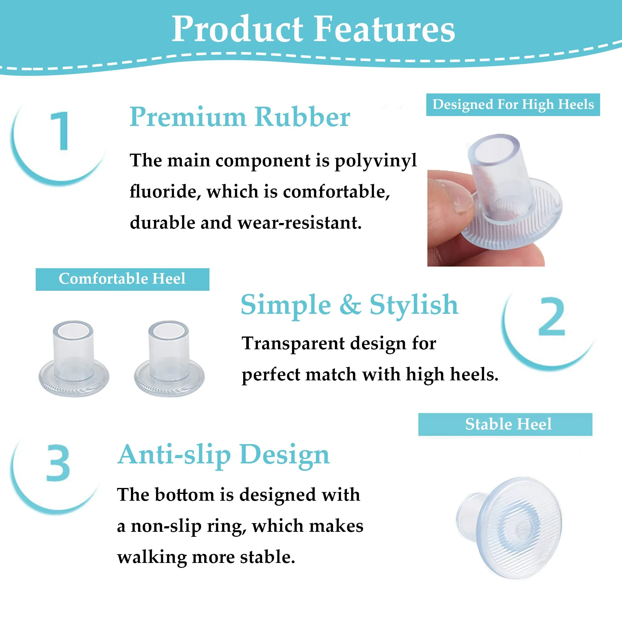 6 Pairs High Heel Protectors, Non-Slip Stiletto Heel Protectors for Shoes, Transparent Heel Stoppers for Grass Wedding Outdoor Garden, Small/Medium/Large