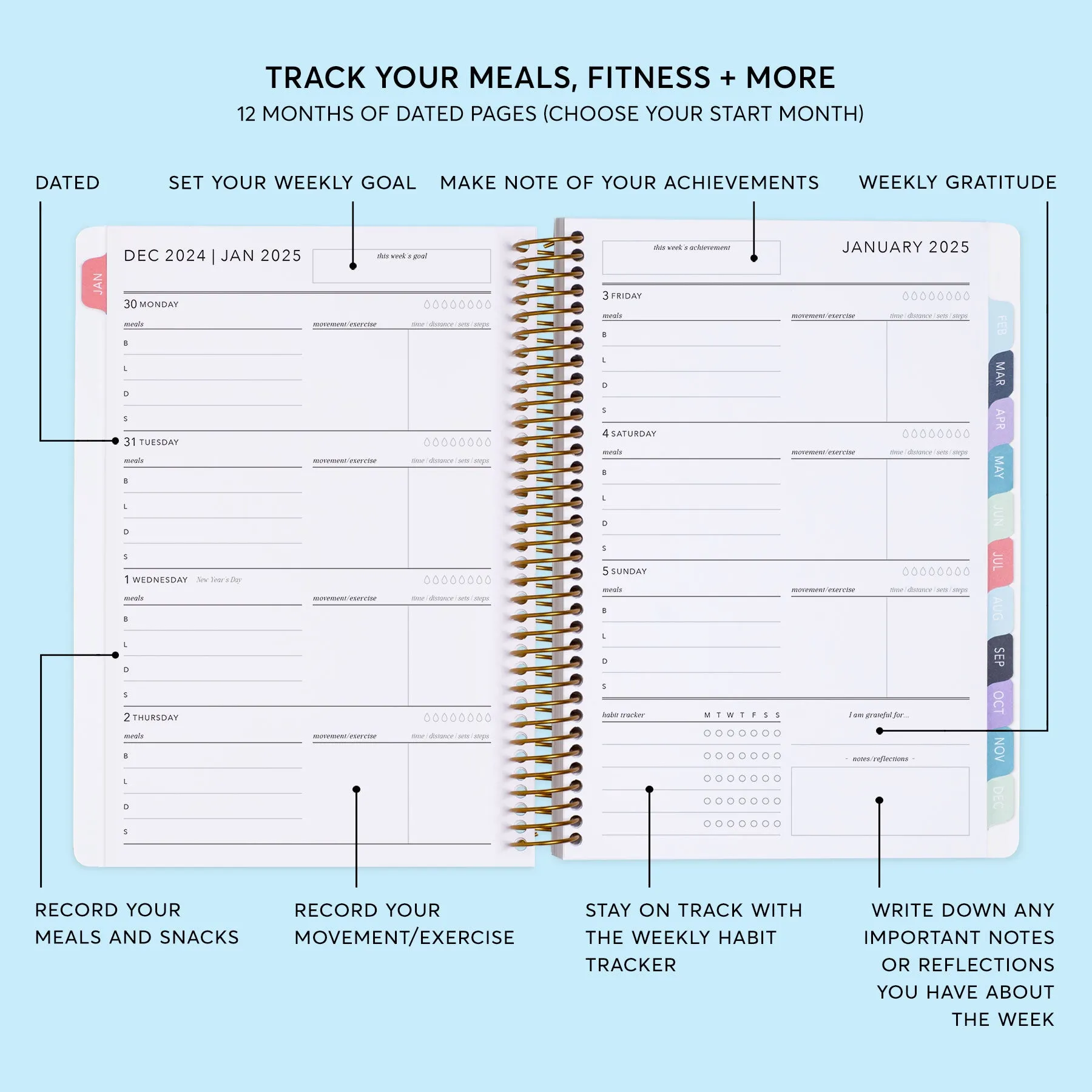6x9 Fitness Planner - Colorful Florals Black