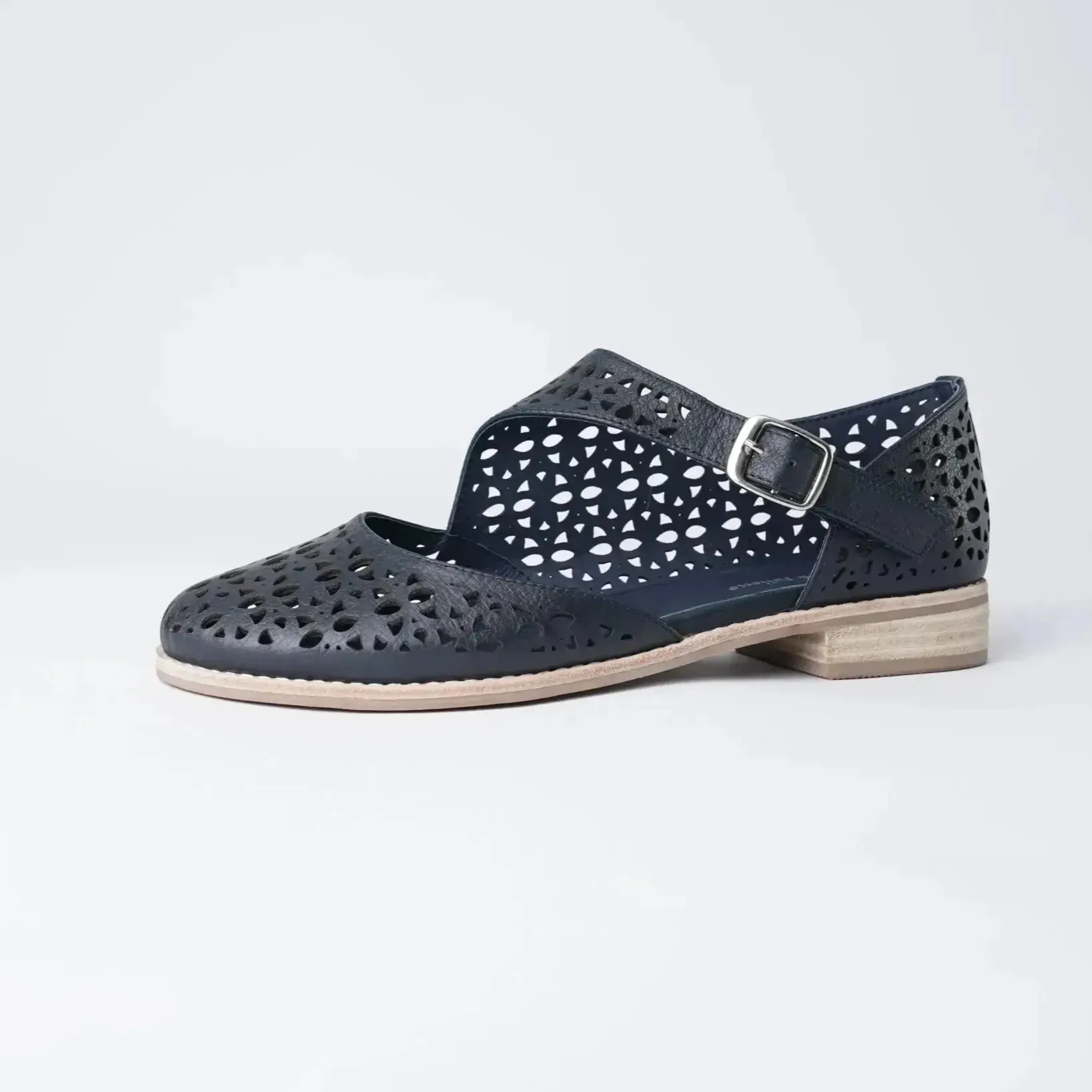 Albion Navy Leather Flats