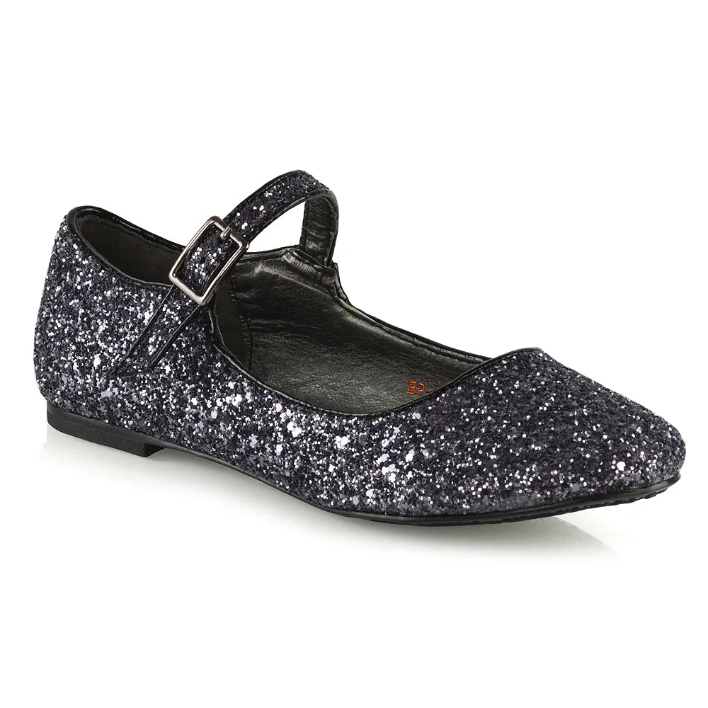 Amanda Buckle Up Strappy Ballerina Pump Flat Bridal Shoes In Gold Glitter
