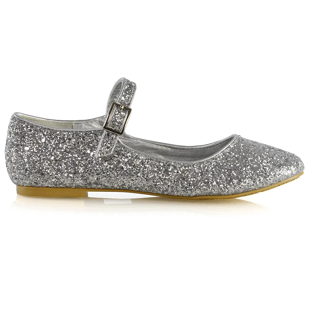 Amanda Buckle Up Strappy Ballerina Pump Flat Bridal Shoes In Gold Glitter