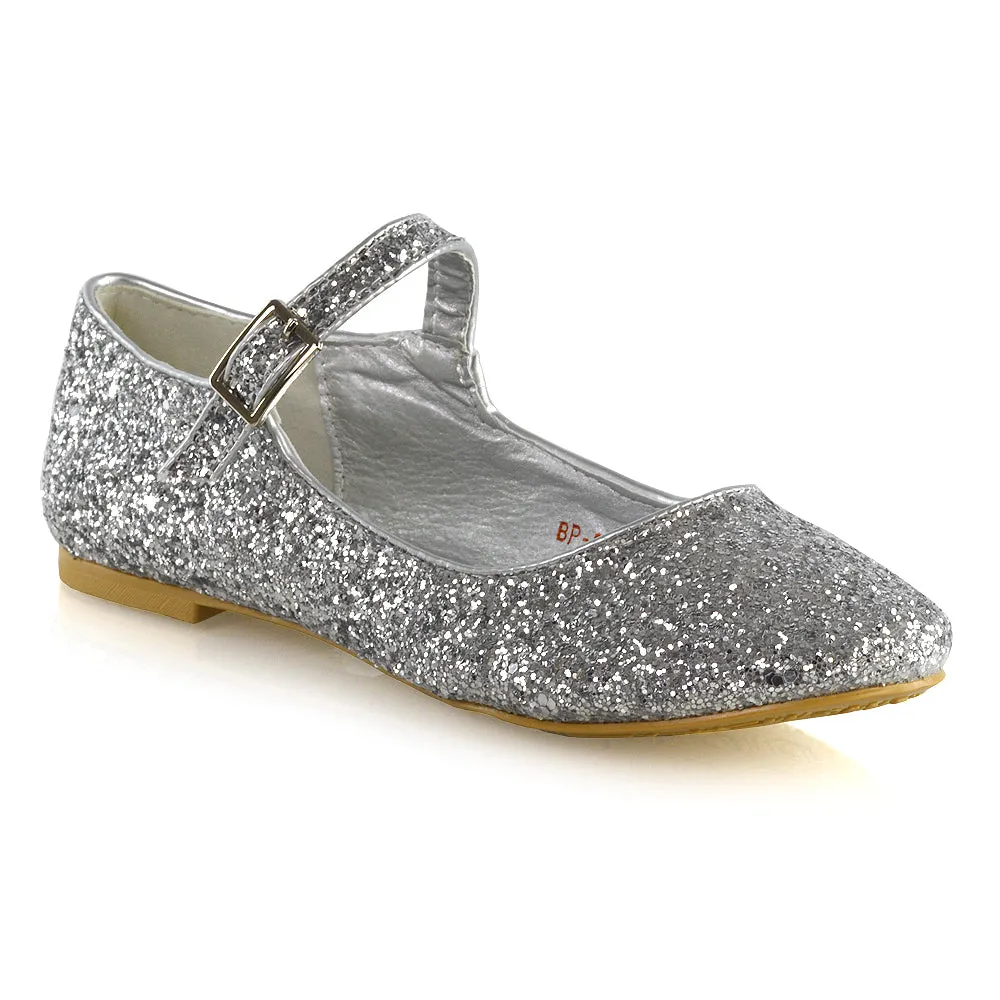Amanda Buckle Up Strappy Ballerina Pump Flat Bridal Shoes In Gold Glitter