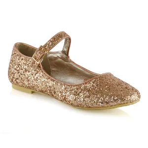 Amanda Buckle Up Strappy Ballerina Pump Flat Bridal Shoes In Gold Glitter