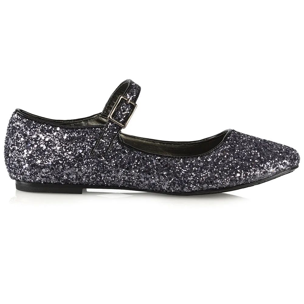 Amanda Buckle Up Strappy Ballerina Pump Flat Bridal Shoes In Gold Glitter