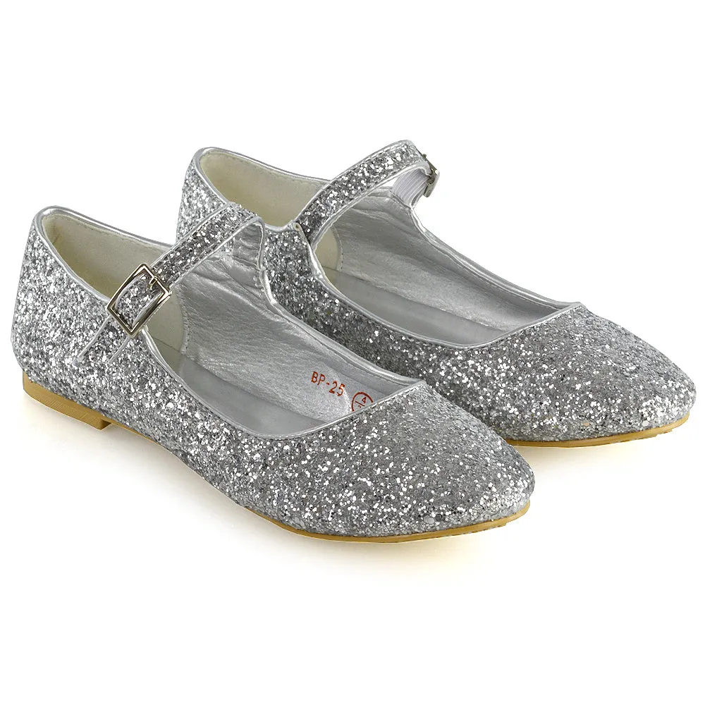 Amanda Buckle Up Strappy Ballerina Pump Flat Bridal Shoes In Gold Glitter
