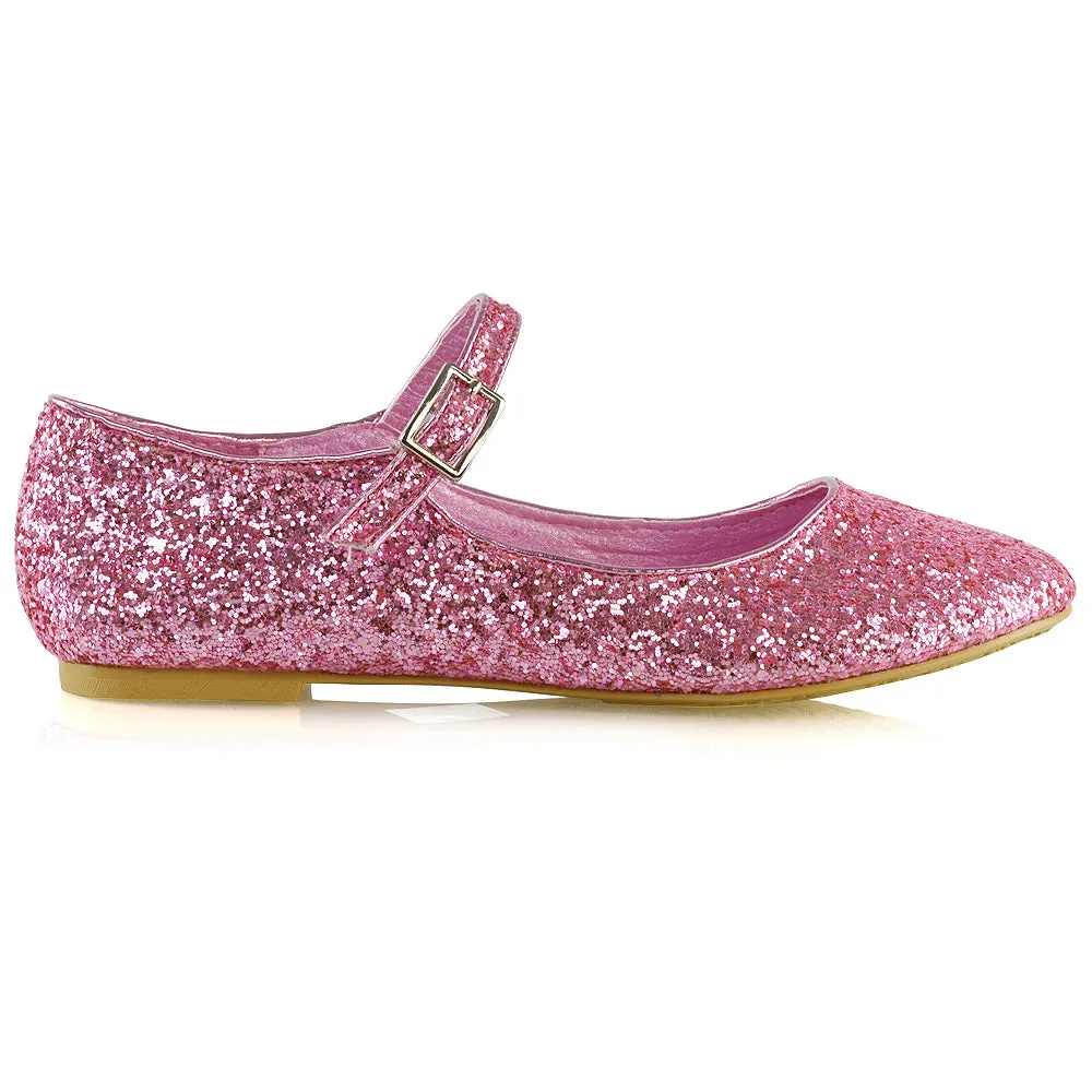 Amanda Buckle Up Strappy Ballerina Pump Flat Bridal Shoes In Gold Glitter