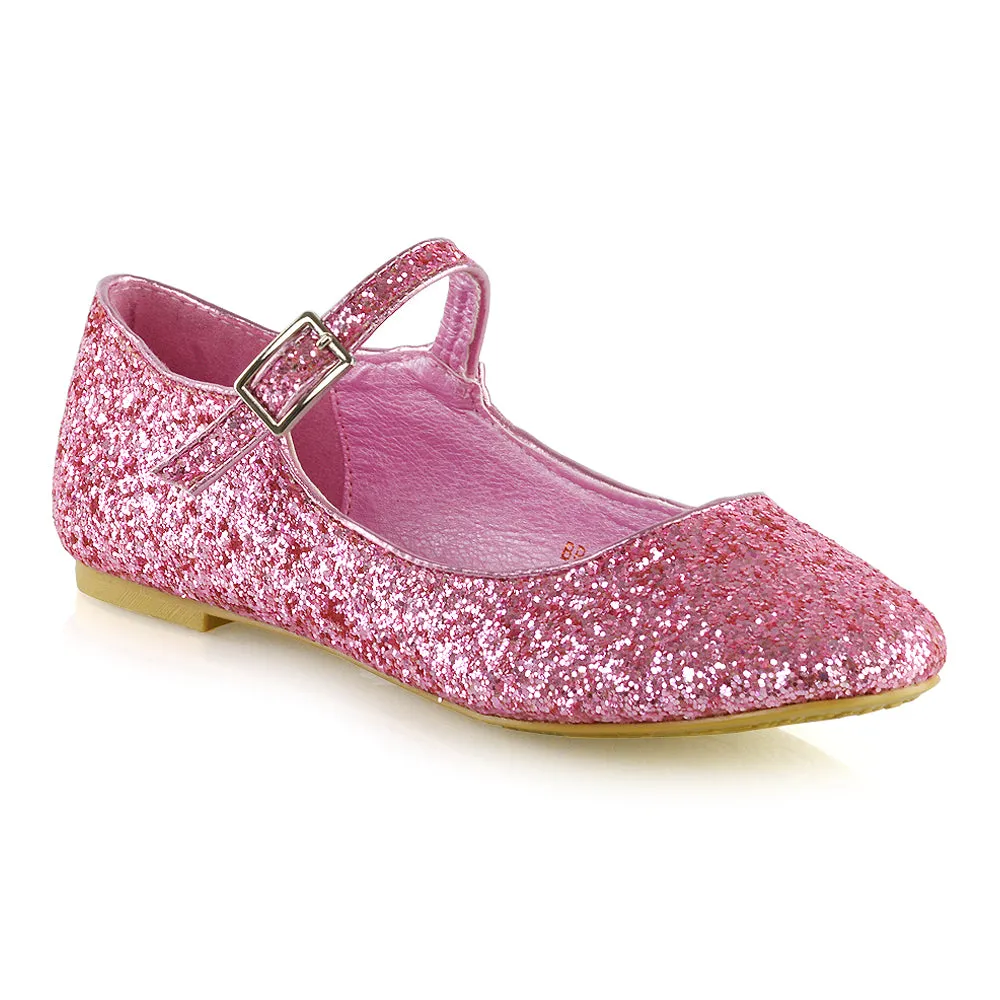 Amanda Buckle Up Strappy Ballerina Pump Flat Bridal Shoes In Gold Glitter