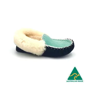 Aqua/Black & White Moccasins