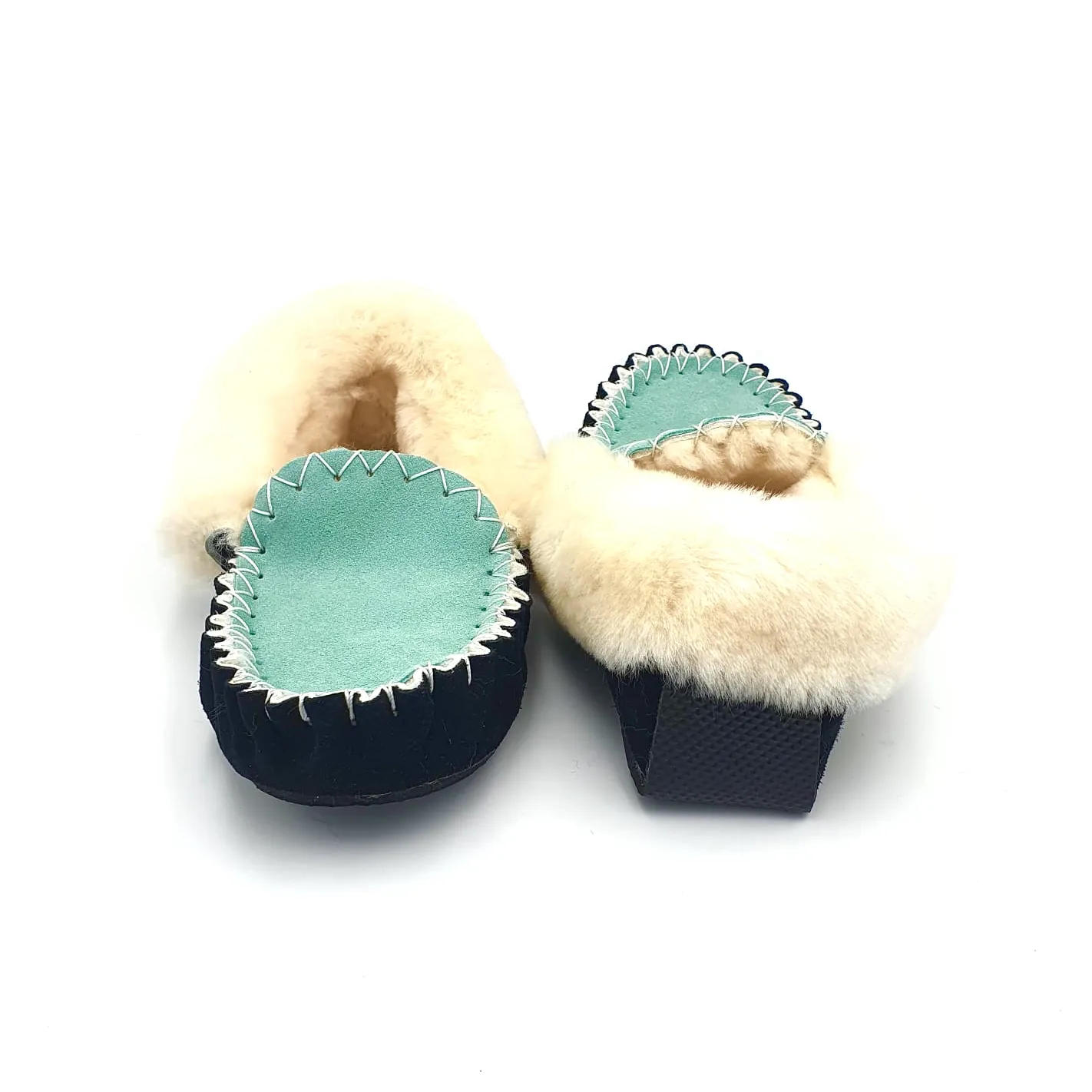 Aqua/Black & White Moccasins