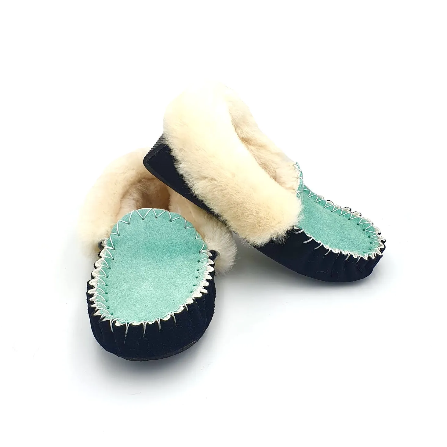 Aqua/Black & White Moccasins