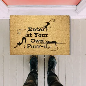Atomic Cat, Enter at Your Own Purr-il Doormat, Mid Century Modern Kitty, Retro Funny Mat