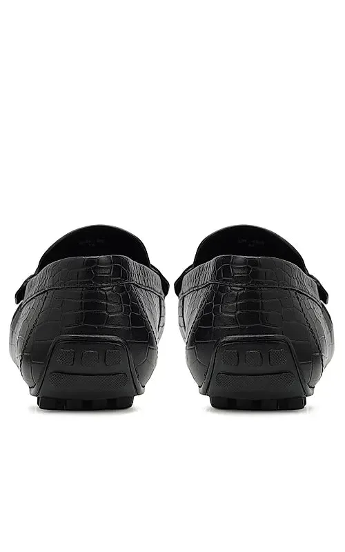 Black Croco Textured Moccasins