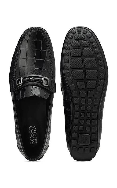Black Croco Textured Moccasins