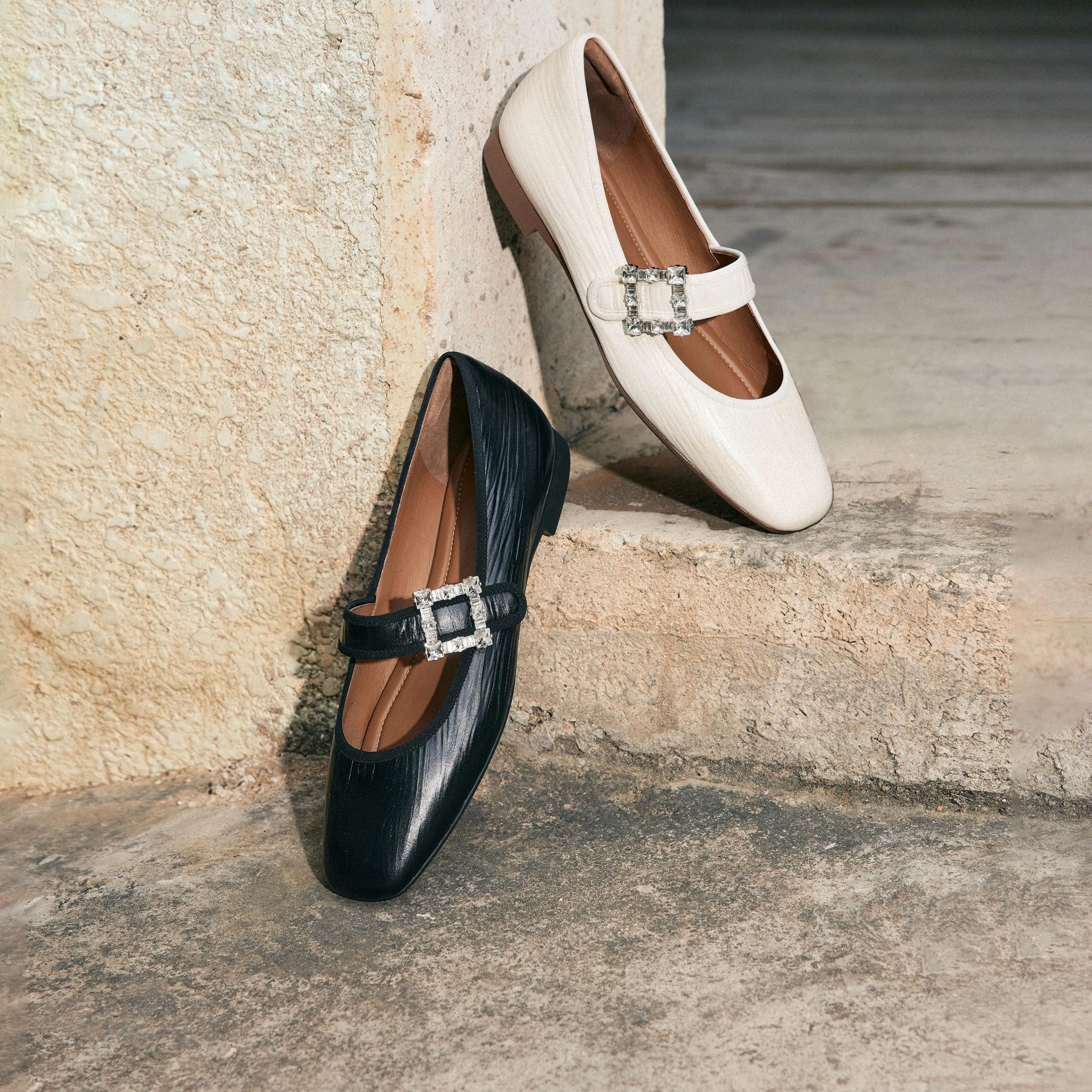 Black Crystal buckle Mary Jane Flats