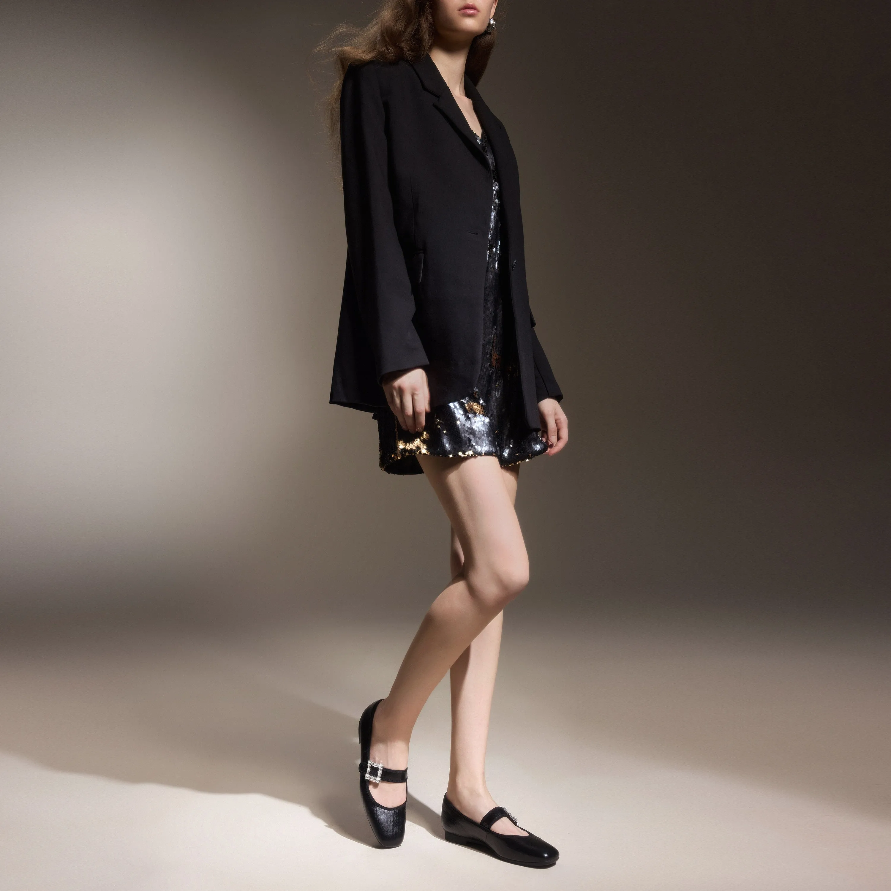 Black Crystal buckle Mary Jane Flats