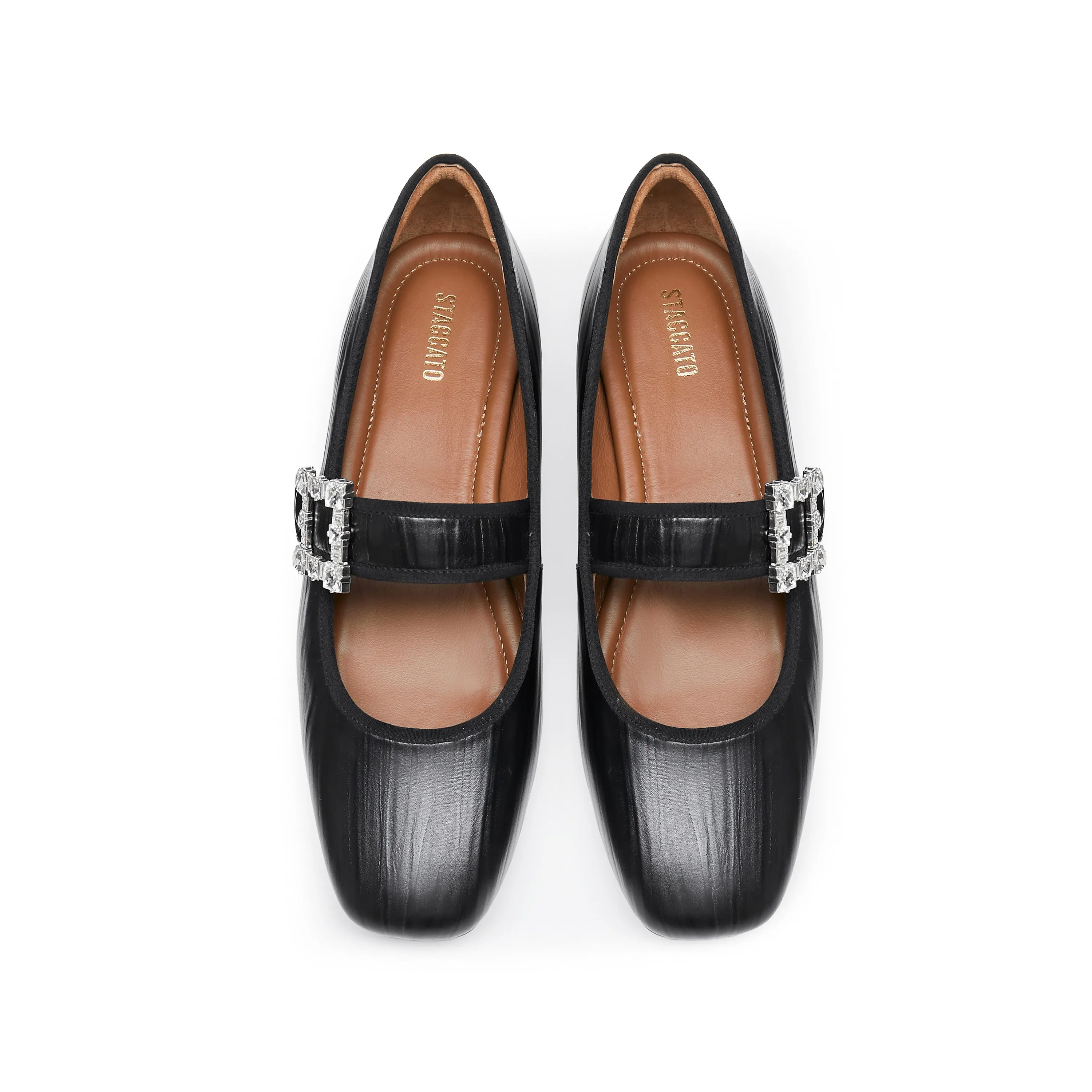 Black Crystal buckle Mary Jane Flats