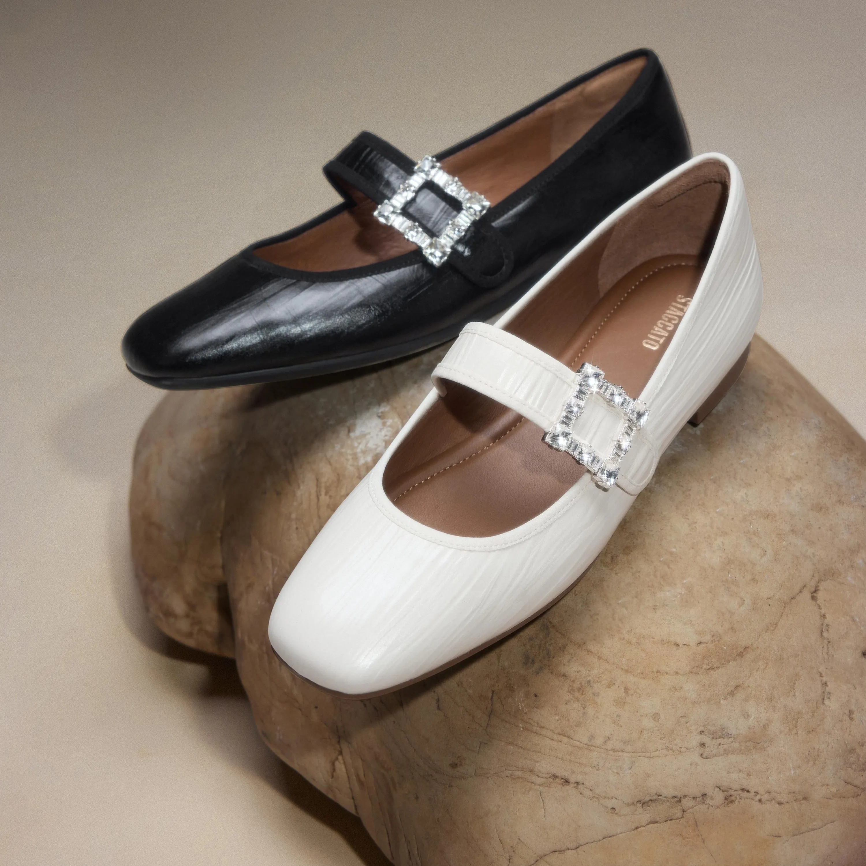 Black Crystal buckle Mary Jane Flats