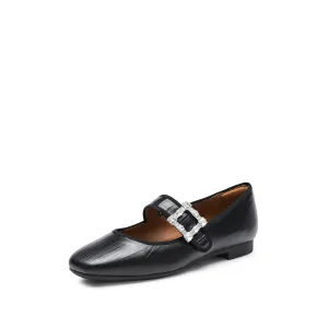Black Crystal buckle Mary Jane Flats
