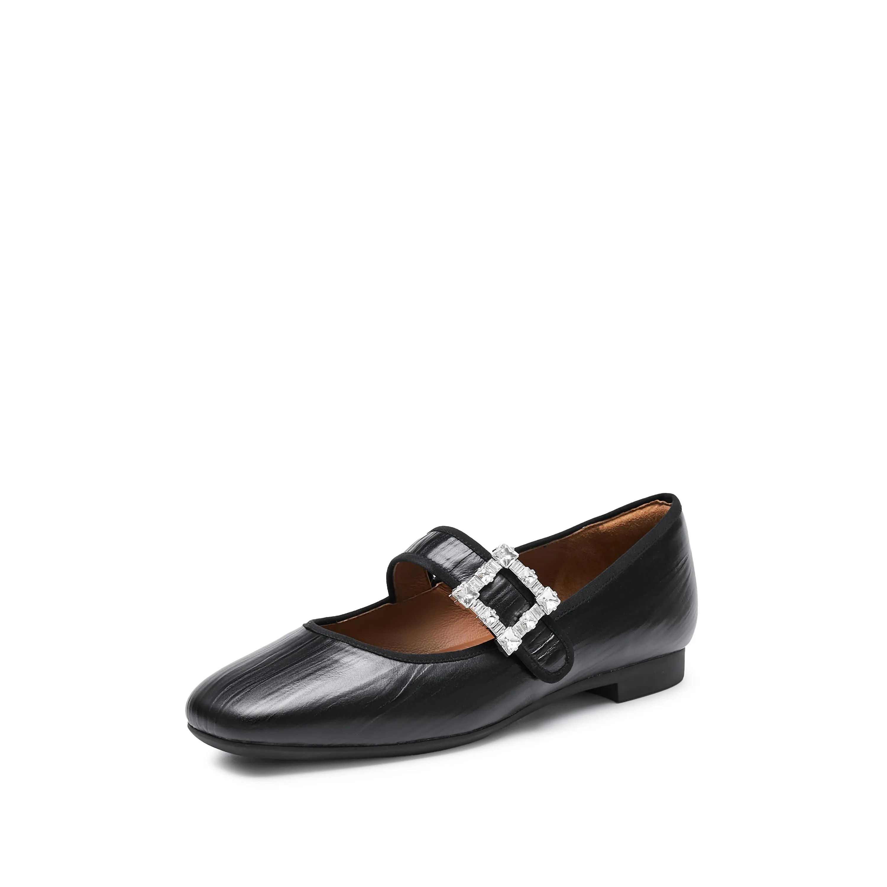 Black Crystal buckle Mary Jane Flats