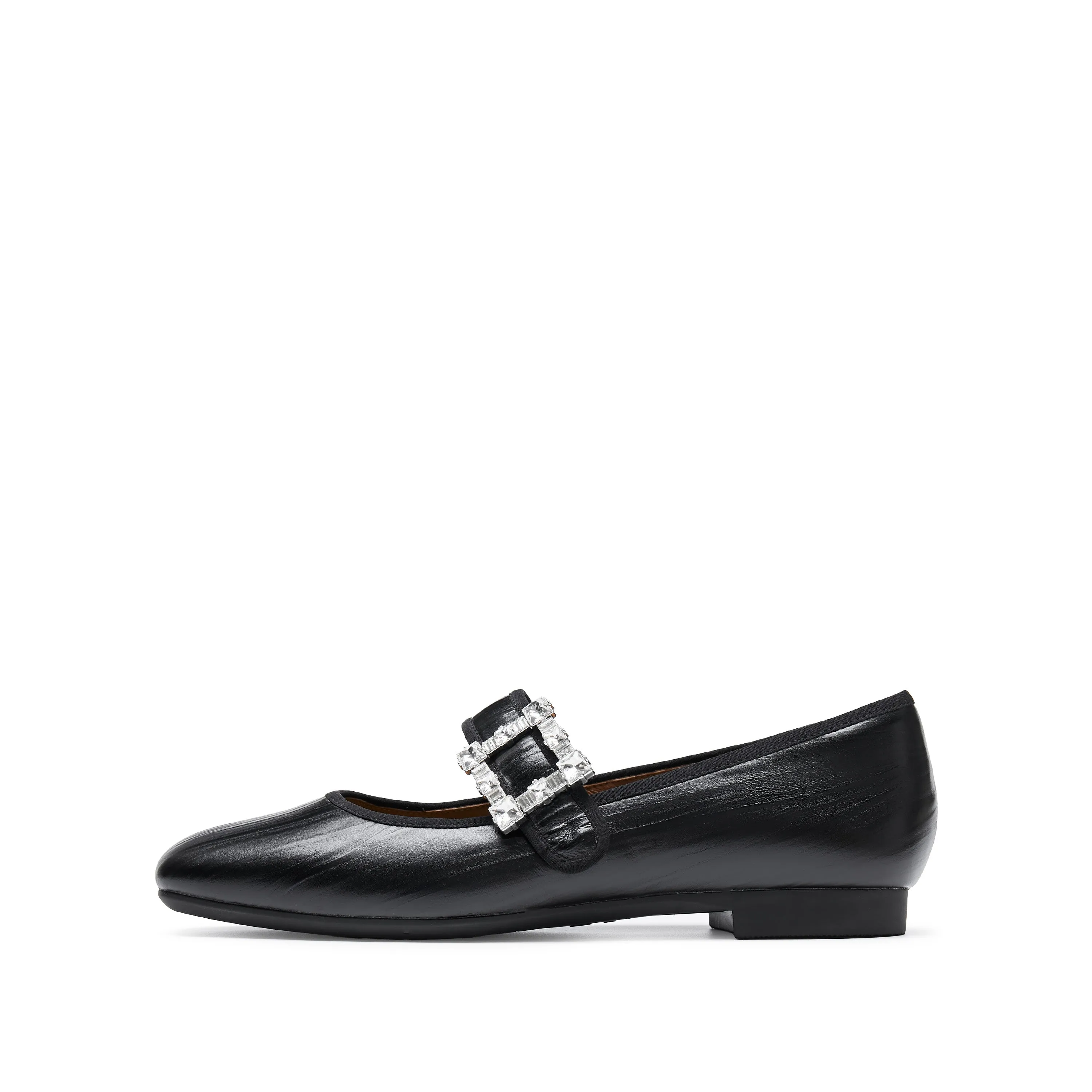 Black Crystal buckle Mary Jane Flats