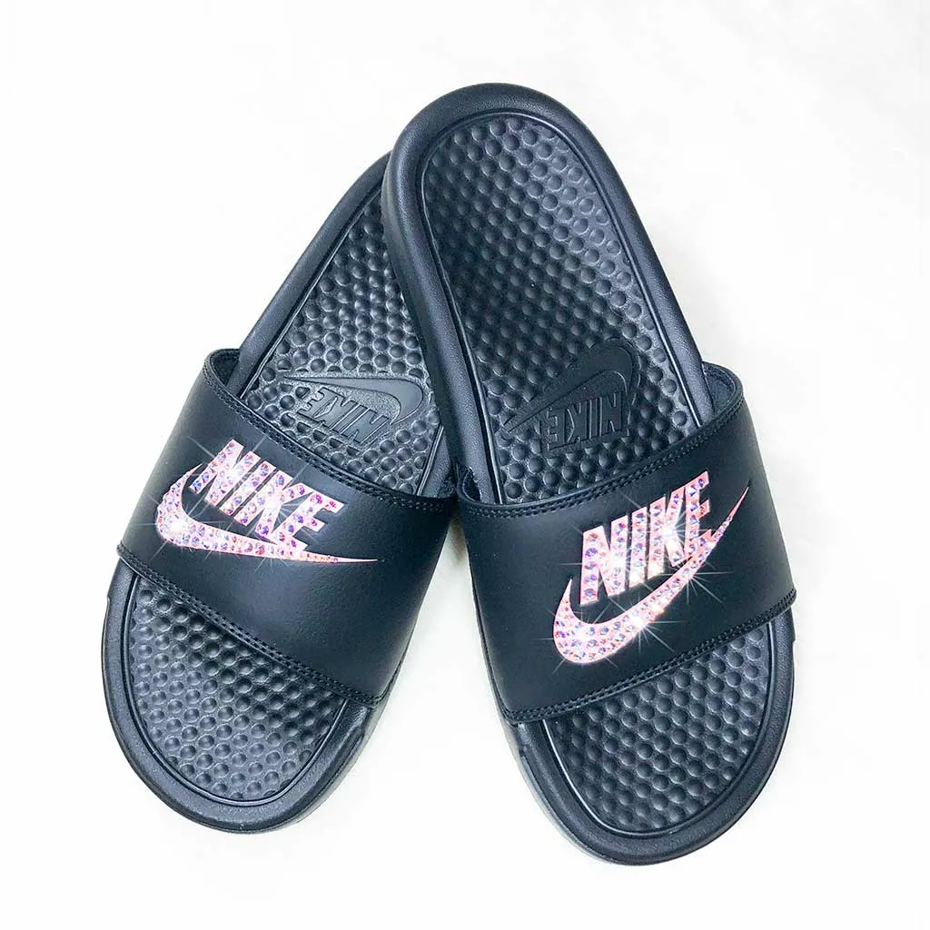 Bling Black/Rose Gold Logo-Benassi Nike Slides