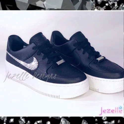 Bling Nike Air Force 1 Sage Low (Black/White)