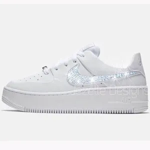 Bling Nike Air Force 1 Sage Low w/Ultra-Premium Crystals (All White )