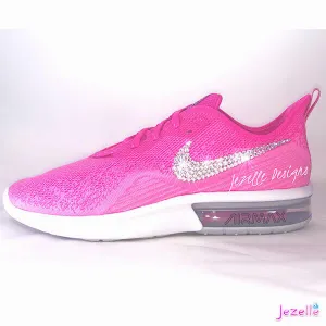 Bling Nike Air Max Sequent 4 w/Ultra Premium-Crystals (Laser Fuchsia/Metallic Silver)