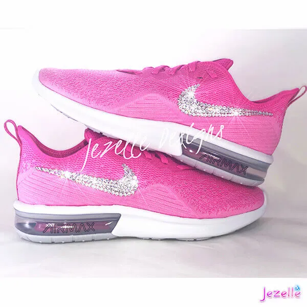 Bling Nike Air Max Sequent 4 w/Ultra Premium-Crystals (Laser Fuchsia/Metallic Silver)