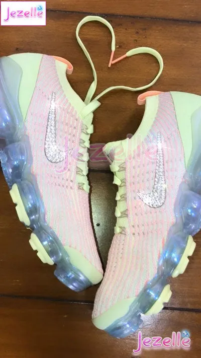 Bling Nike VaporMax Flyknit 3 w/ Ultra-Premium Crystals (Barely Volt/Pink)