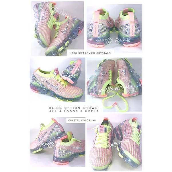 Bling Nike VaporMax Flyknit 3 w/ Ultra-Premium Crystals (Barely Volt/Pink)
