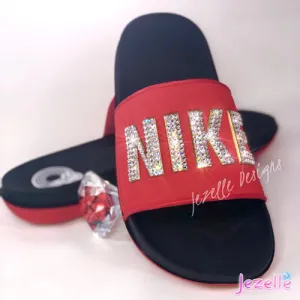 Bling Nike Womens Offcourt Slides w/Ultra-Premium Crystals (Black/Red)