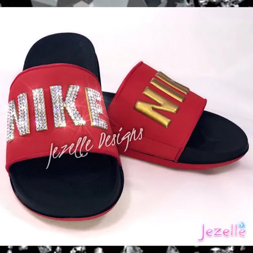 Bling Nike Womens Offcourt Slides w/Ultra-Premium Crystals (Black/Red)