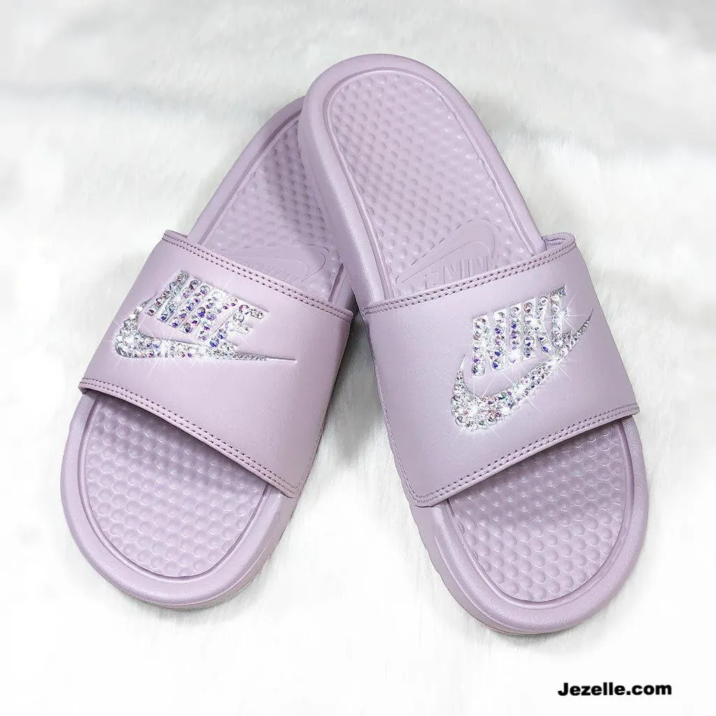Bling Particle Rose 'Blush' Benassi Nike Slides w/Ultra-Premium Crystals