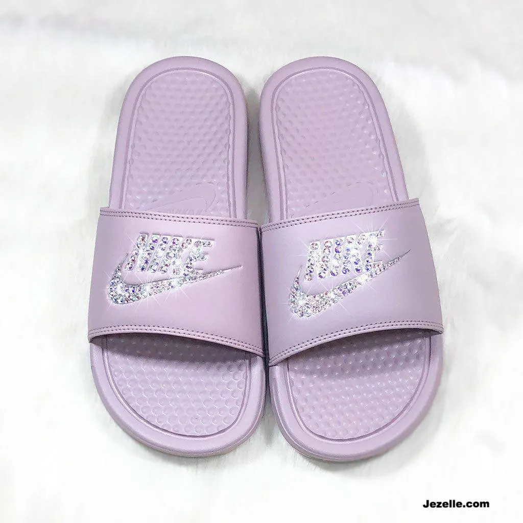 Bling Particle Rose 'Blush' Benassi Nike Slides w/Ultra-Premium Crystals