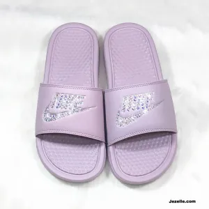 Bling Particle Rose 'Blush' Benassi Nike Slides w/Ultra-Premium Crystals