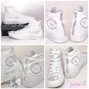 Blinged Out Converse High Tops w/ Ultra-Premium Crystals(Circle Logo   Star)