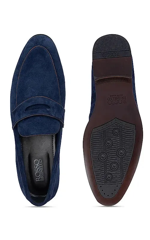 Blue Braided Leather Moccasins