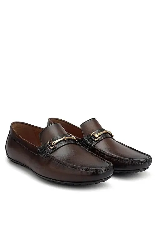 Brown Leather Moccasins With Buckle