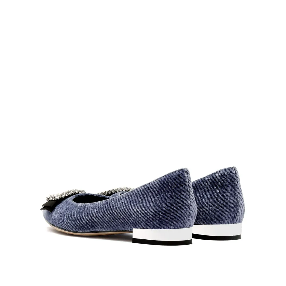 Corduroy Crystal Buckle Pointy Flats