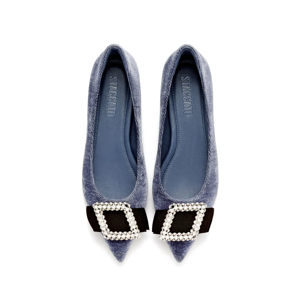 Corduroy Crystal Buckle Pointy Flats