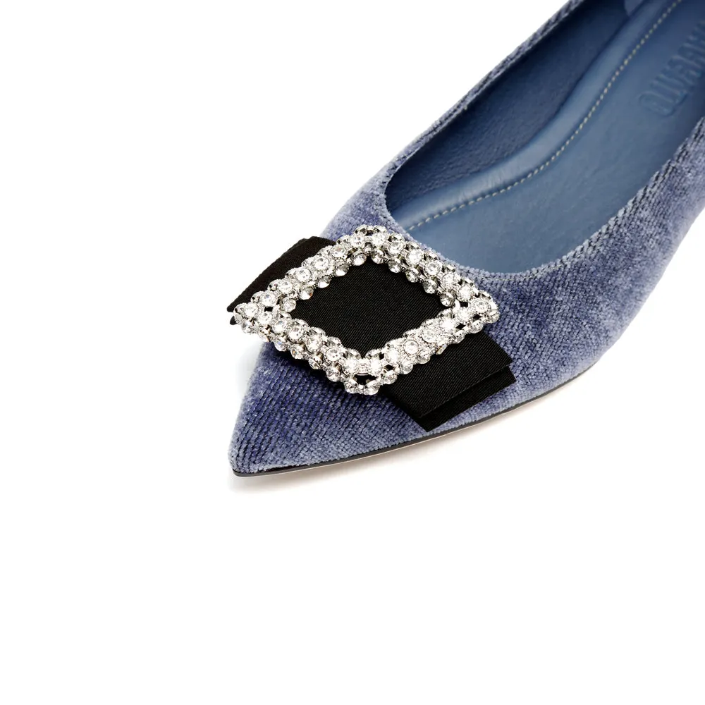Corduroy Crystal Buckle Pointy Flats