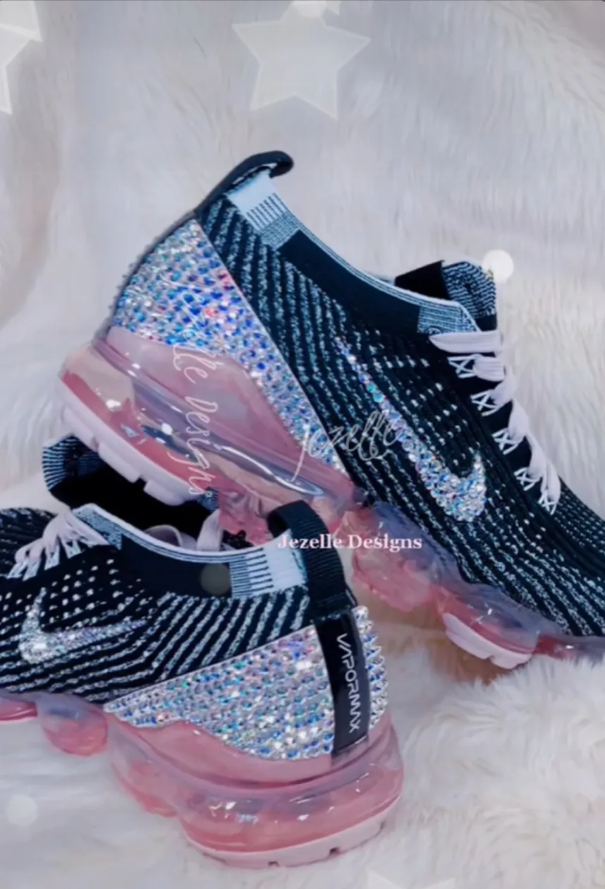 Custom Nike Air VaporMax Flyknit 3 w/ Crystals (Black Pink)