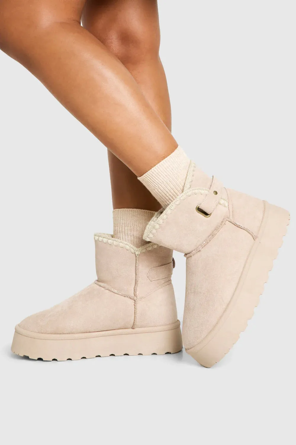 DENIKA BEIGE ULTRA PLATFORM ANKLE SLIPPER BOOTS