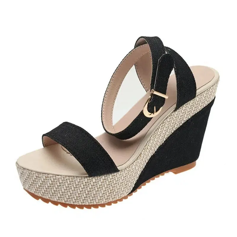 Denim Ankle Strap Wedge Sandals Summer Outdoor platform Sandals