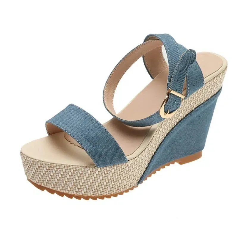 Denim Ankle Strap Wedge Sandals Summer Outdoor platform Sandals