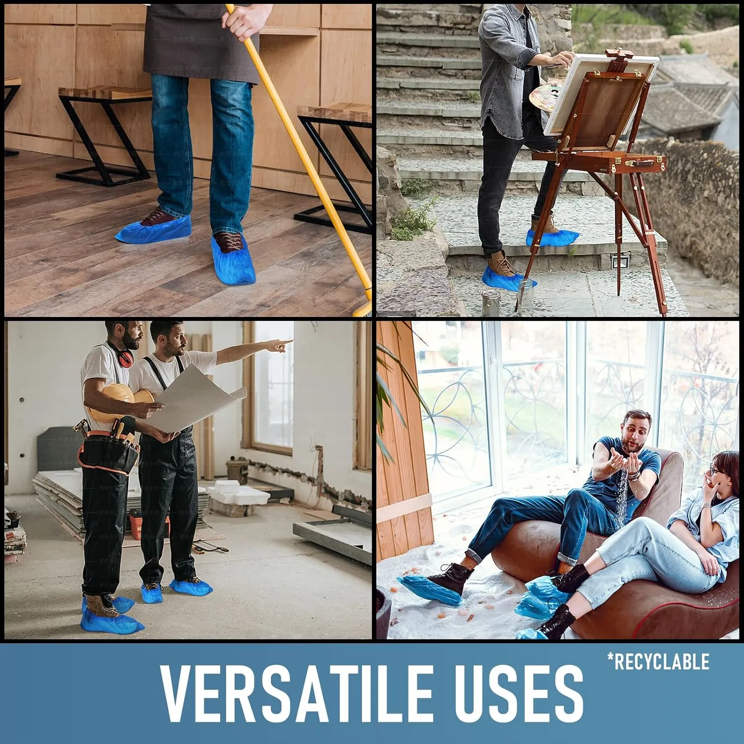 Disposable Non-Slip Shoe Covers – 100 Pack (50 Pairs) | Waterproof &amp; Recyclable Booties for Indoor &amp; Outdoor Use | Fits Men’s Size 11 &amp; Women’s Size 13