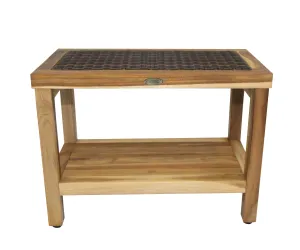 EcoDecor EarthyTeak Eleganto 24" Shower Stool with Viro Indoor or Outdoor Rattan Top and Shelf